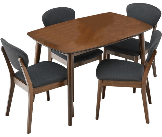 5-Piece Compact Wooden Mid-Century Modern Dining Set w/ 4 Chairs, Padded Seat & Back