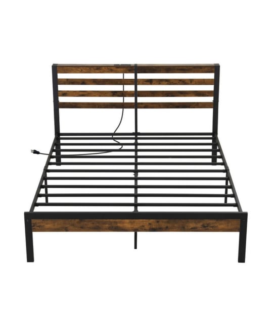 Queen Size Bed Frame with Charging Station and Storage Headboard