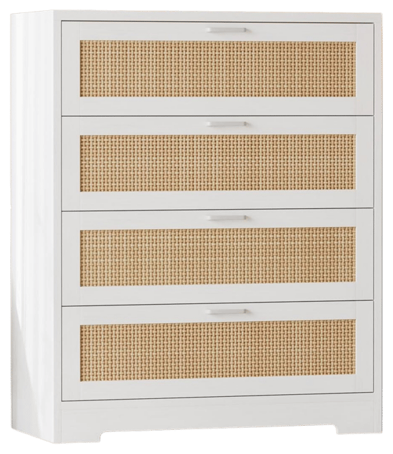 4 Drawer Dresser for Bedroom, Rattan Chest of Dressers