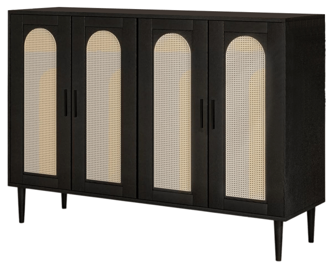 Rattan Sideboard Buffet Cabinet, 4 Doors Accent Storage Cabinet