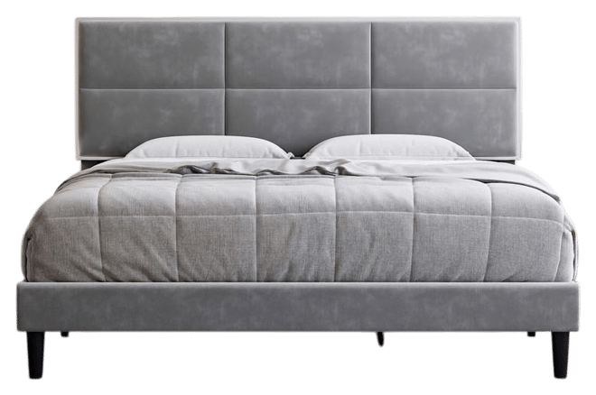 King Size Velvet Bed Frame with Headboard, Modern Upholstered Platform Bed, Mirror Stainless Steel Decoration, Wooden Slats Support, No Box Spr