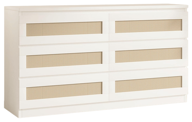 Rattan Dresser for Bedroom, Modern 6 Drawer Double Dresser with Anti-Tip Kit