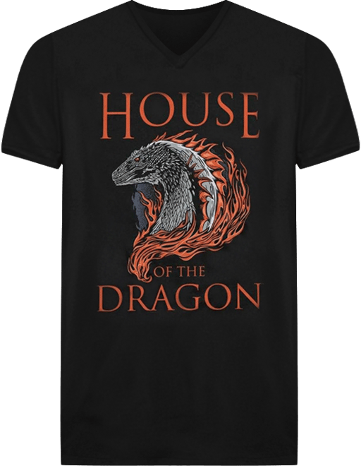 Men's Hod Dragon Illustration Short Sleeve Adult V Neck Premium Cotton Tee / T-Shirt