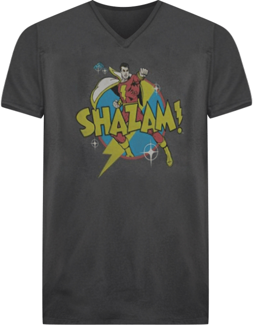 Men's Dc Comics Shazam Power Bolt Short Sleeve Adult V Neck Premium Cotton Tee / T-Shirt
