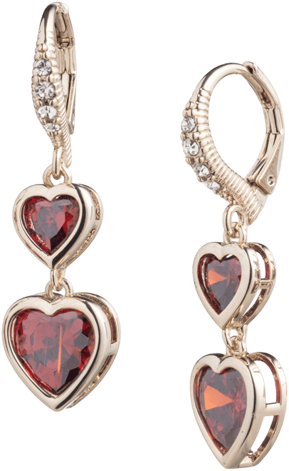 Givenchy Gold-Tone Red Cubic Zirconia Heart Double Drop Earrings