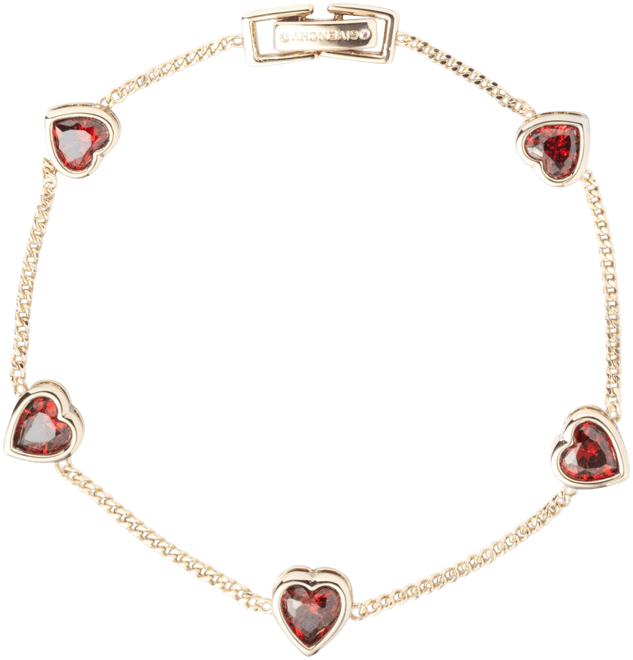 Gold-Tone Red Cubic Zirconia Heart Flex Bracelet