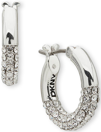 DKNY 16 Millimeter Silver Tone Crystal Half Pavé Hoop Earrings Belk
