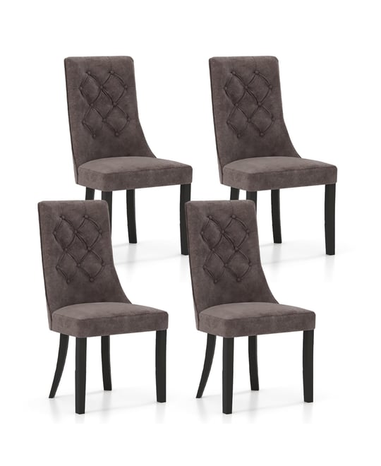 Tufted Dining Chairs Set of 4 w/ High Backrest Rubber Wood Legs Padded Seat