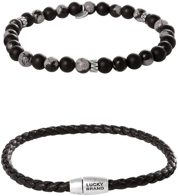 Matte Black Onyx, Snowflake Obsidian Stretch Bead & Magnetic Cord Bracelet Set