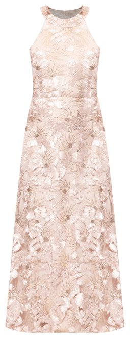 Petite Sleeveless Floral Sequin Sheath Gown