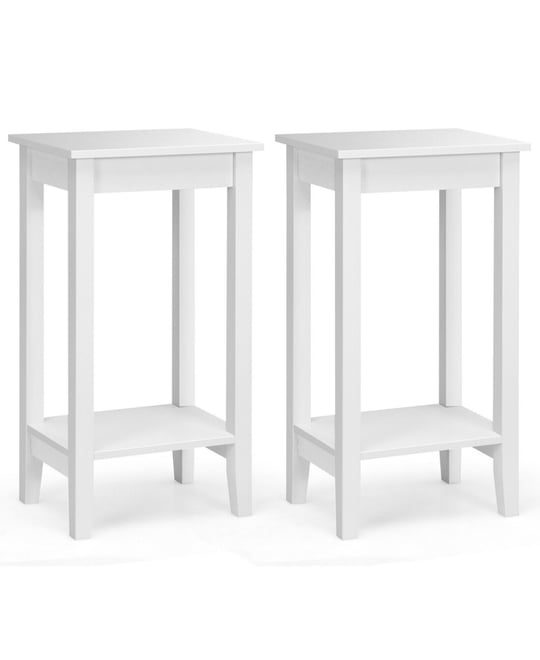 2PCS 2-Tier Nightstand End Side Table Coffee Table Wooden Legs Bedroom Black