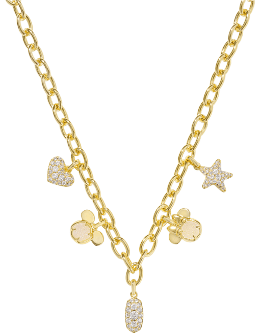 Disney |  14k Gold-Plated Mixed Stone Mickey & Minnie Mouse Charm Necklace, 17" + 3" extender