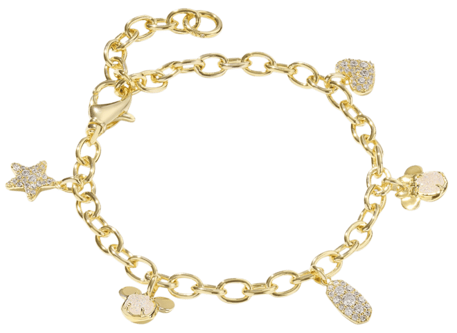 Disney |  14k Gold-Plated Mixed Stone Mickey & Minnie Mouse Charm Bracelet