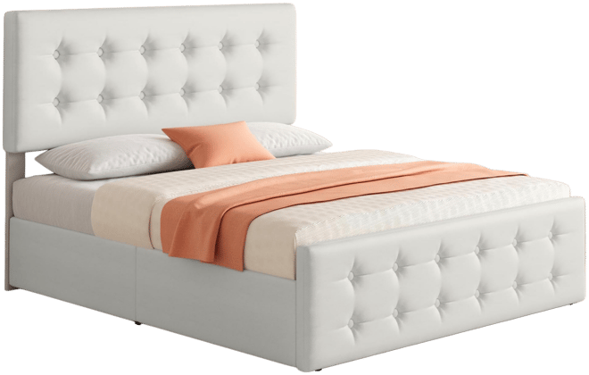Queen Bed Frame with Headboard and 4 Storage Drawers, Platform Bed Frame Square Stitched Button Tufted