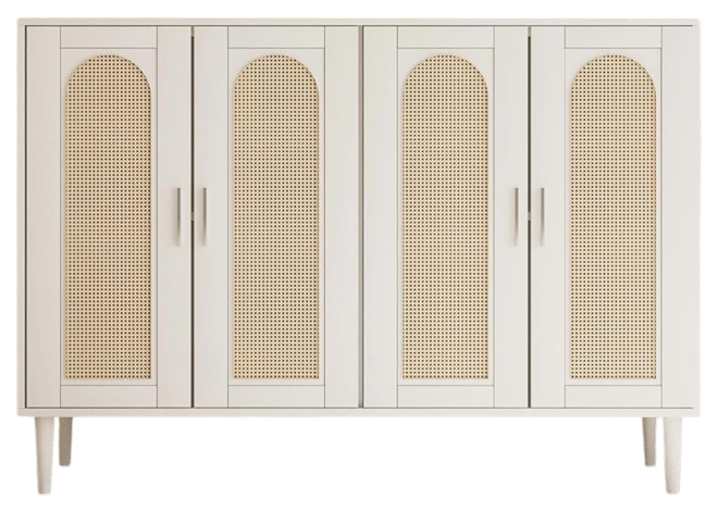 Rattan Sideboard Buffet Cabinet, 4 Doors Accent Storage Cabinet