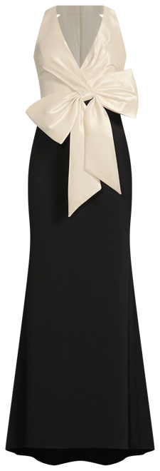 belle badgley mischka halter dress Belle by Badgley Mischka Isabella Bow V-Neck Halter Dress
