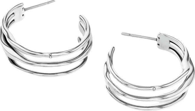 Medium Wavy Triple-Row C-Hoop Earrings, 1.04"