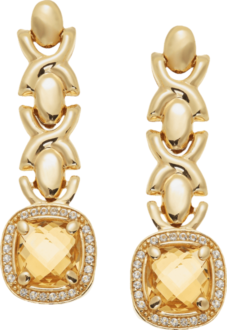 Citrine (3-5/8 ct. t.w.) & White Topaz (1/2 ct. t.w.) Xoxo Link Drop Earrings in 14k Gold-Plated Sterling Silver