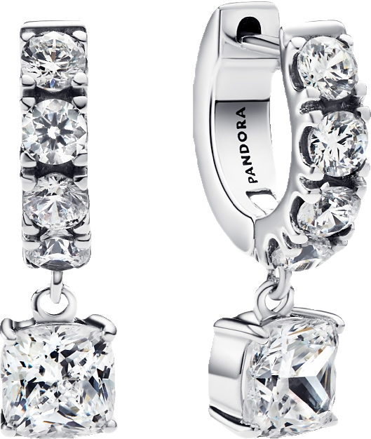 Sterling Silver Pave Dangle Hoop Earrings