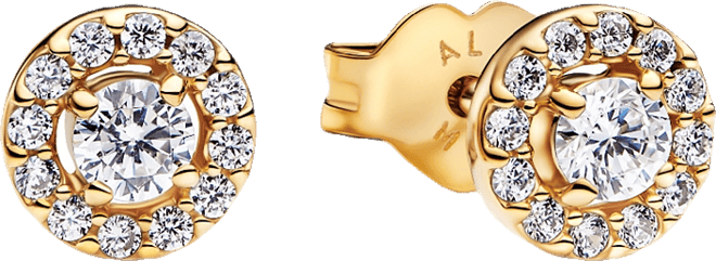 Gold-Plated Round Pave Halo Stud Earrings