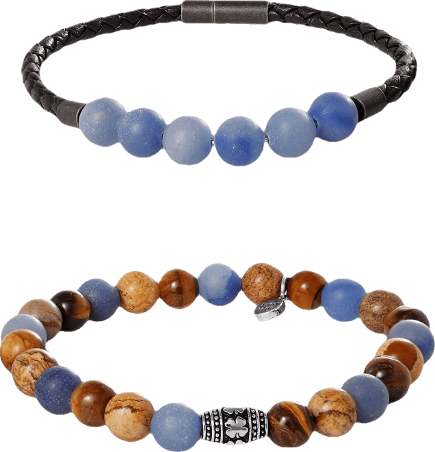Sodalite, Picture Jasper, Tiger's Eye Stretch Bead & Magnetic Cord Bracelet Set