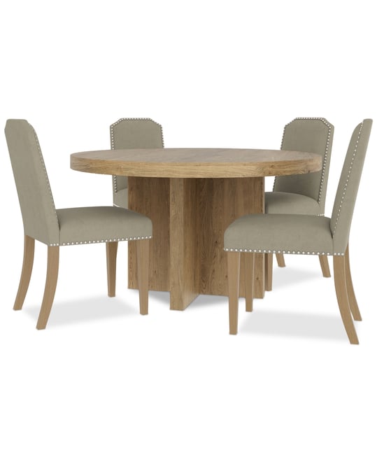 5pc Dining Set (Davie Round Table & 4 Hinsen Chairs)