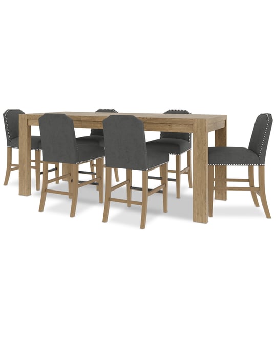 7pc Counter Height Dining Set (Davie Rectangular Table & 6 Hinsen Stools)