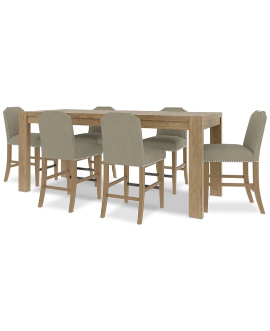 7pc Counter Height Dining Set (Davie Rectangular Table & 6 Hinsen Stools)