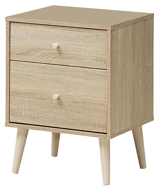 Nightstand 2-Drawer Beside End Side Table w/Rubber Legs Oak Finish