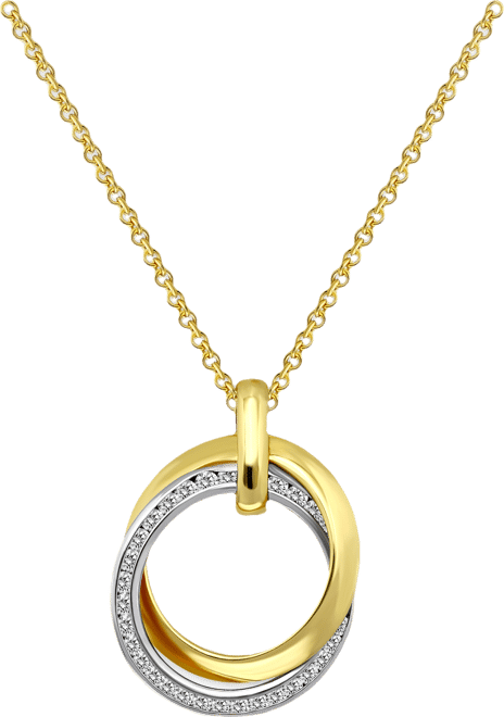 Cubic Zirconia Interlocking Circle Pendant Necklace in Sterling Silver & 18k Gold-Plate, 16" + 2" extender, Exclusively at Macy's