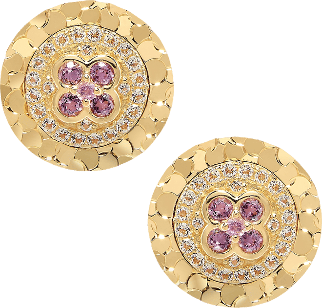 Amethyst (1/8 ct. t.w.) & White Topaz (1/6 ct. t.w.) Textured Frame Halo Stud Earrings in 14k Gold-Plated Sterling Silver (Also available in Blue Topa