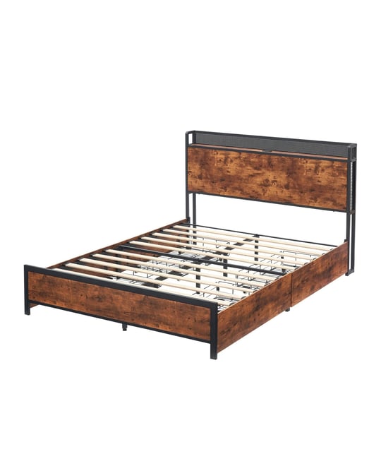 Queen Size Bed Frame with Led Lights and Usb Charging Ports Headboard