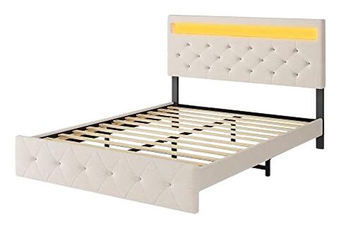 gaomon Queen Size Bed Frame with Charging Station and Led Lights