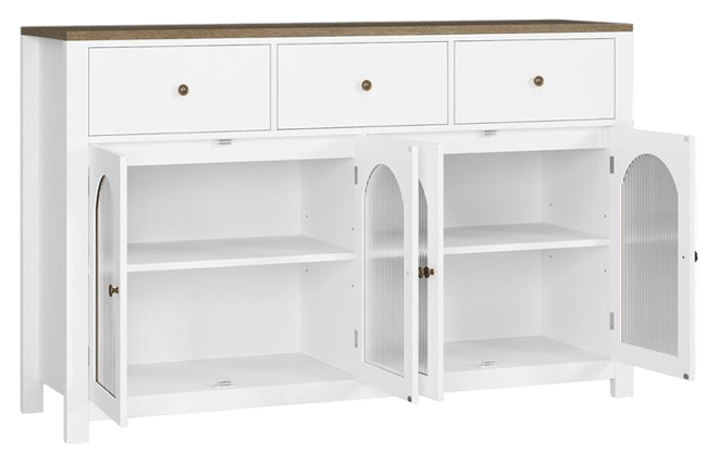 Buffet Cabinet with Storage, 55.1" Large Sideboard Buffet Cabinet, Farmhouse Kitchen Cabinet Display Cabinet with 3 Drawers and 4 Doors, Wood C