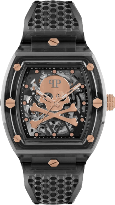 Men's Automatic Skeleton Gray Tpu Strap Watch 44x56mm