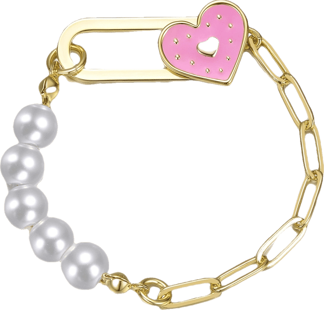 14K Gold Plated Bracelet with Pearls and Enamel Heart Clasp