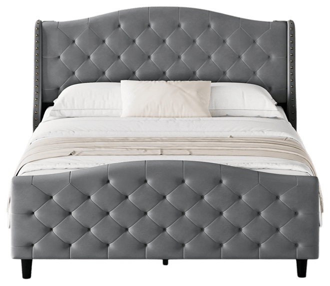 Queen Size Velvet Platform Bed Frame w/Headboard and Footboard Upholstered Bed Frames