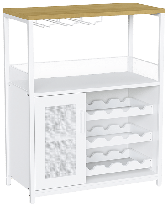 Wine Bar Cabinet with Detachable Wine Rack, Bar Rack Cabinet with Glass Holder and 1 Drawer, Mesh Door, Small Sideboard and Buffet Cabinet for