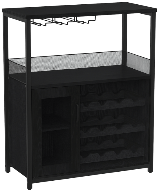Wine Bar Cabinet with Detachable Wine Rack, Bar Rack Cabinet with Glass Holder and 1 Drawer, Mesh Door, Small Sideboard and Buffet Cabinet for