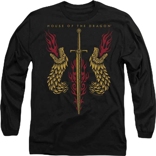 Men's Sword And Dragon Heads Long Sleeve Adult Tee / T-Shirt
