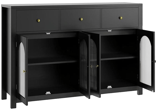 Buffet Cabinet with Storage, 55.1" Large Sideboard Buffet Cabinet, Farmhouse Kitchen Cabinet Display Cabinet with 3 Drawers and 4 Doors, Wood C