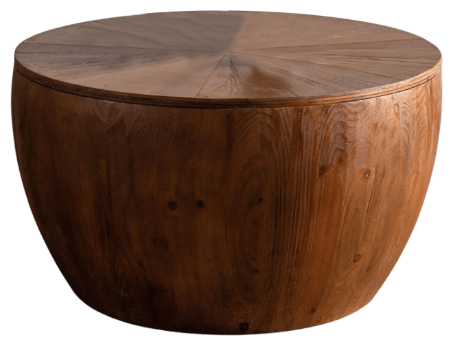 31.50"Vintage Style Bucket Shaped Coffee Table with storage function, for Office, Dining Room and Living Room