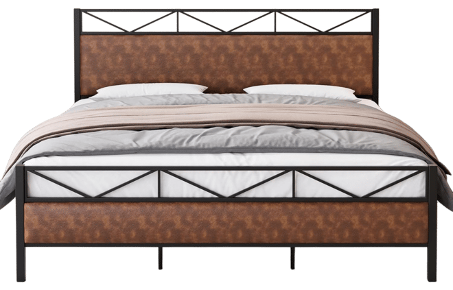 gaomon King Size Bed Frame with Pu Leather Headboard Footboard, Upholstered Platform Bed with 14 Strong Metal Slats, 11" Under-Bed Storage, Noise-Free