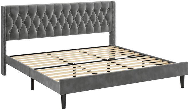 gaomon Upholstered King Bed Frame with Velvet Headboard Wingback Platform Bed Frame King and Deep Button Tufted Headboard/No Box Spring Needed/Easy As