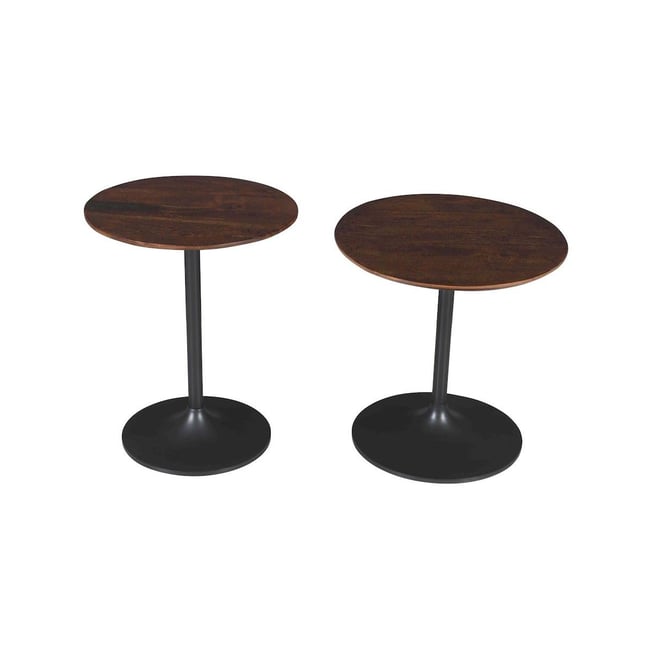 Remy Solid Wood and Iron Modern Pedestal Accent Tables (Set of 2)