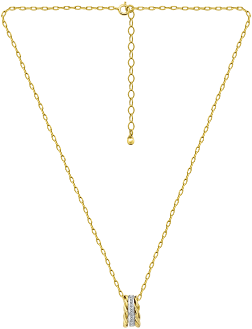 Cubic Zirconia & Rope Triple Ring Pendant Necklace in Sterling Silver & 18k Gold-Plate, 16" + 2" extender, Exclusively at Macy's