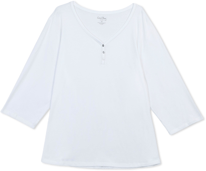Coral Bay Plus Solid 3/4 Sleeve Henley Top