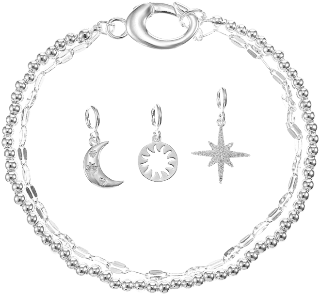 City By City Moon & Stars Charm Chain Link Bracelet