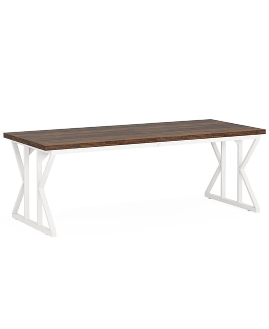 Farmhouse Dining Table for 6-8 People, 78.7-Inch Rectangular Wood Dining Table, Rustic Kitchen Table with Heavy Duty Metal Legs