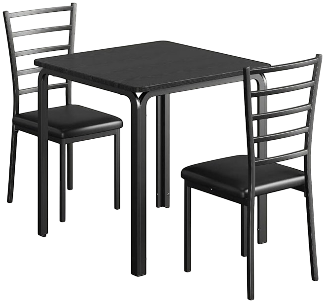 3 Piece Dining Table Set for 2 Metal Frame Wood Kitchen Table and 2 Chairs Small Dining Furniture Set for Small Space Apartment Dining Room